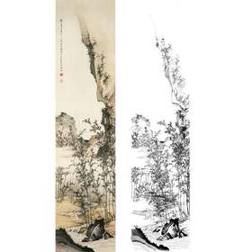 陈少梅竖幅工笔山水人物白描底稿-《竹溪高士》-多种白描尺寸可选-CR51