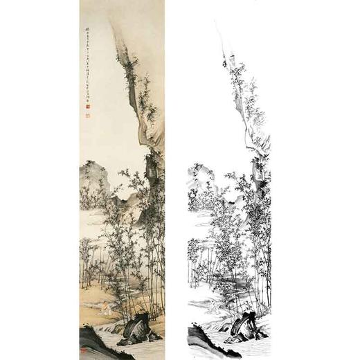 陈少梅竖幅工笔山水人物白描底稿-《竹溪高士》-多种白描尺寸可选-CR51 商品图0