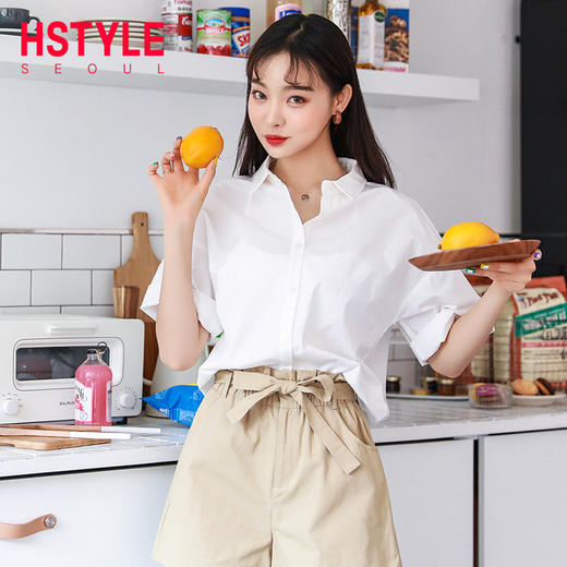 韩都衣舍2019夏装新款女装韩版上衣宽松显瘦短袖白衬衫MY1273沐 商品图1