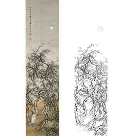 陈少梅竖幅条屏工笔山水人物白描底稿-《秋月临风图》-多种白描尺寸可选-CR50