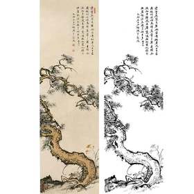 陈少梅竖幅工笔山水白描底稿-《松萱益寿》-多种白描尺寸可选-CR63