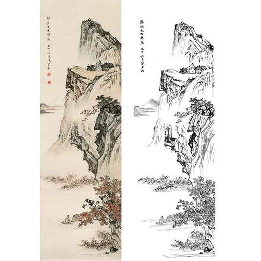 陈少梅竖幅工笔山水人物白描底稿-《青山放艇》-多种白描尺寸可选-CR57 商品图0
