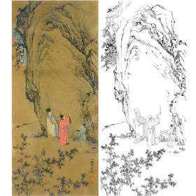陈少梅竖幅工笔山水人物白描底稿-《题壁》-多种白描尺寸可选-CR67