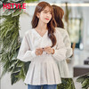 韩都衣舍2020新款女装韩版宽松显瘦收腰V领荷叶边衬衫NH10070煜 商品缩略图0