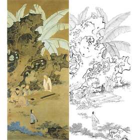 陈少梅竖幅工笔山水人物白描底稿-《琴赋》-多种白描尺寸可选-CR65