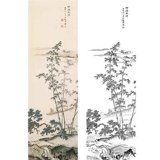 陈少梅竖幅工笔山水人物白描底稿-《竹溪放棹图》-多种白描尺寸可选-CR56 商品图0