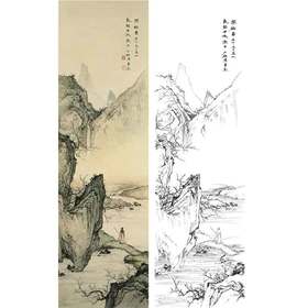 陈少梅竖幅工笔山水人物白描底稿-《探梅图》-多种白描尺寸可选-CR55