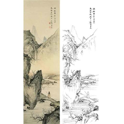 陈少梅竖幅工笔山水人物白描底稿-《探梅图》-多种白描尺寸可选-CR55 商品图0