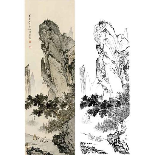 陈少梅竖幅工笔山水人物白描底稿-《山间对饮》-多种白描尺寸可选-CR59 商品图0