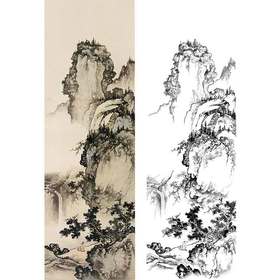 陈少梅竖幅工笔山水人物白描底稿-《远间溪流》-多种白描尺寸可选-CR60
