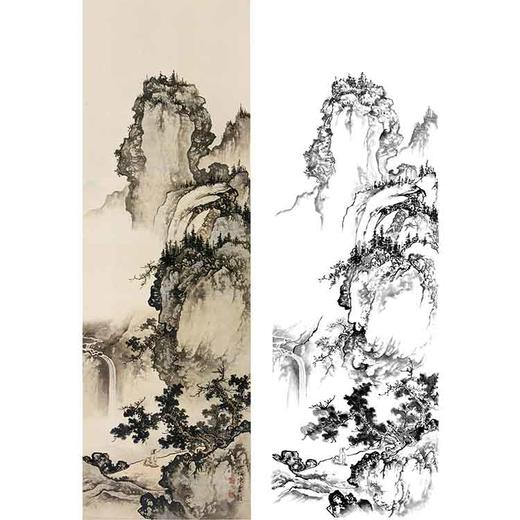 陈少梅竖幅工笔山水人物白描底稿-《远间溪流》-多种白描尺寸可选-CR60 商品图0