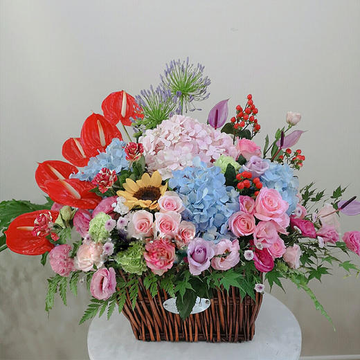 鲜花混搭红掌高档手提花篮送领导老师长辈节日生日开业祝福 商品图2