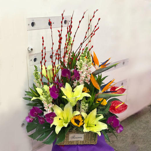 鲜花混搭红掌高档手提花篮送领导老师长辈节日生日开业祝福 商品图3