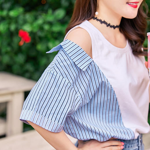 范奎恩大码女装胖mm短袖2019夏装新款拼接胖妹妹宽松显瘦潮T恤女 商品图3