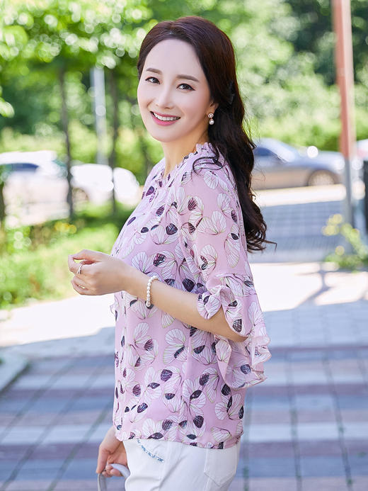 迪葵纳中老年女装夏装新款上衣小碎花妈妈装五分袖T恤WD7871轩 商品图2