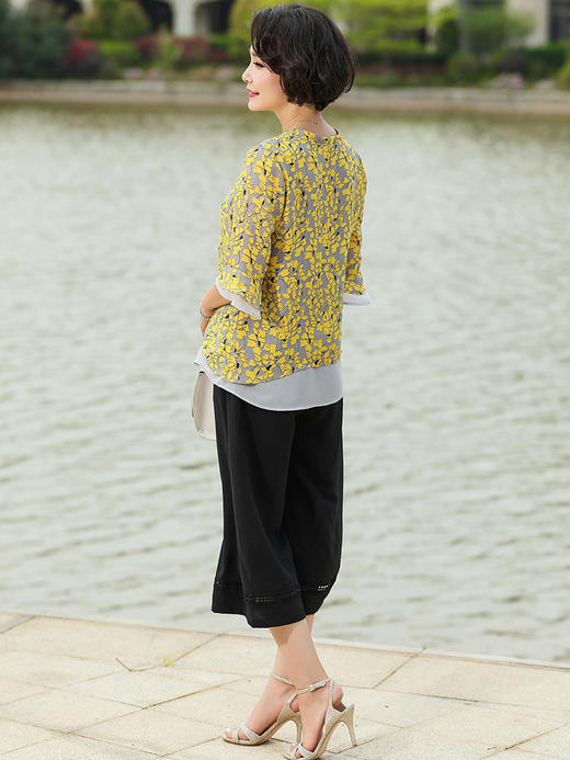 迪葵纳中年妈妈装裤子2019夏装新款两件套中老年女装套装FQ7345莜 商品图1