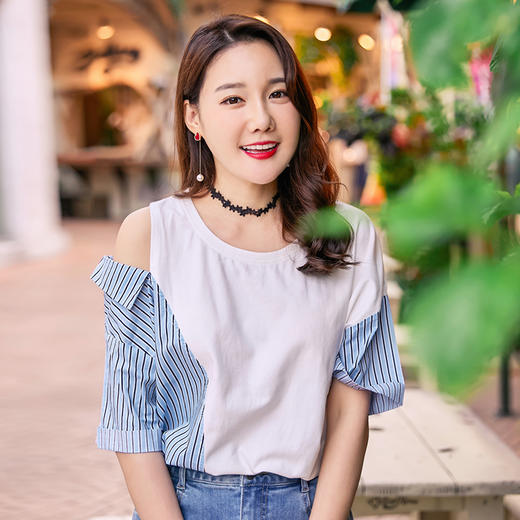 范奎恩大码女装胖mm短袖2019夏装新款拼接胖妹妹宽松显瘦潮T恤女 商品图2