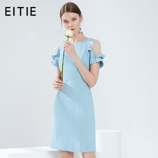 EITIE爱特爱女装夏季新款荷叶边短袖露肩圆领修身显瘦连衣裙B1907322 商品图0