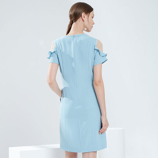 EITIE爱特爱女装夏季新款荷叶边短袖露肩圆领修身显瘦连衣裙B1907322 商品图3