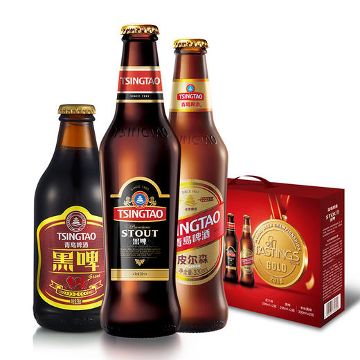 青岛啤酒礼盒皮尔森330*2瓶+黑啤330瓶*2瓶+黑啤枣味296ML*2瓶 商品图1