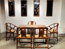 红桥红  家具严选  缅甸花梨(大果紫檀）  【攒靠背圈椅茶桌】