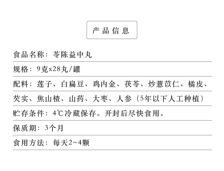 苓陈益中丸28颗 | 定制配比莲子白扁豆鸡内金茯苓炒薏苡仁橘皮芡实焦