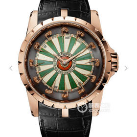 N罗杰杜彼圆桌骑士型号:RDDBEX0398 表盘:彩色珐琅工艺表盘 表壳:316l精钢 电镀18k金 尺寸:45*15.7mm 机芯:miyota自动机械机芯