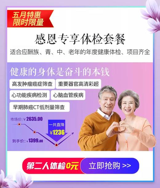 【母亲节特惠倒计时6天，第二人体检享0元】胸部CT、妇科TCT、HPV、全身部位高清彩超、心功能。胃部检查等 商品图0