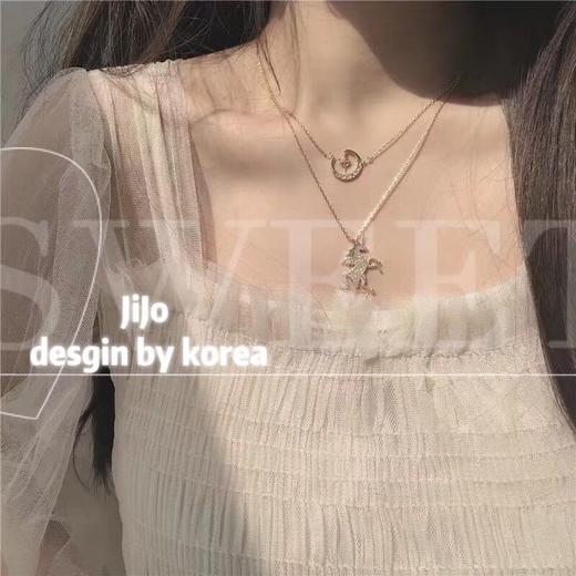 【现货秒发】韩国东大门小众设计师品牌JiJo新款星空独角兽镶钻叠带双层项链 商品图3