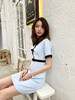 洛诗琳2019年夏装新品名媛风时尚尖领蝴蝶结收腰连衣裙 商品缩略图3