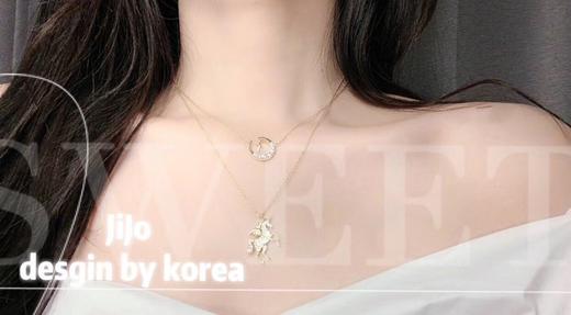 【现货秒发】韩国东大门小众设计师品牌JiJo新款星空独角兽镶钻叠带双层项链 商品图2