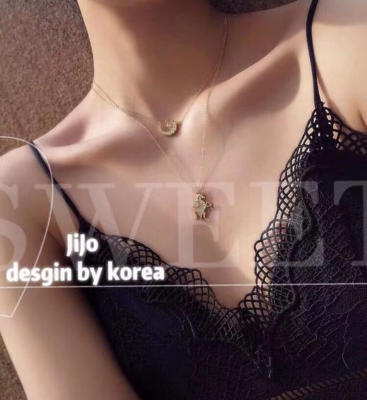 【现货秒发】韩国东大门小众设计师品牌JiJo新款星空独角兽镶钻叠带双层项链 商品图1