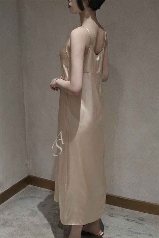 Liangxue 淡金色吊带真丝连衣裙 商品图1