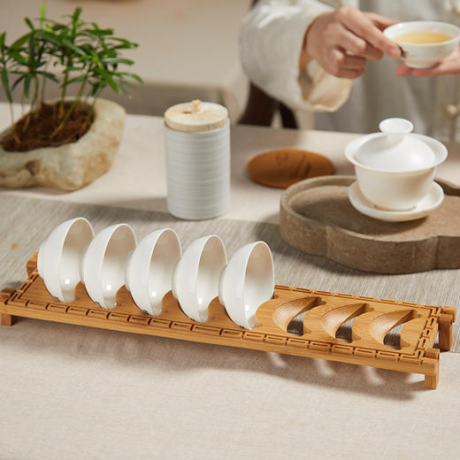 尚置丨竹制品茗杯收纳架 六槽/八槽茶杯收纳架 四款可选 （不含杯子）      商品图2