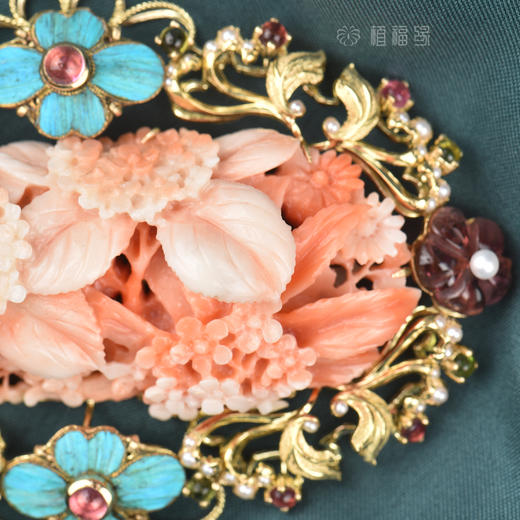 【仙丹花开】珊瑚点翠花胸针  SH1811086 商品图1