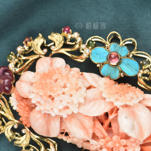 【仙丹花开】珊瑚点翠花胸针  SH1811086 商品图2