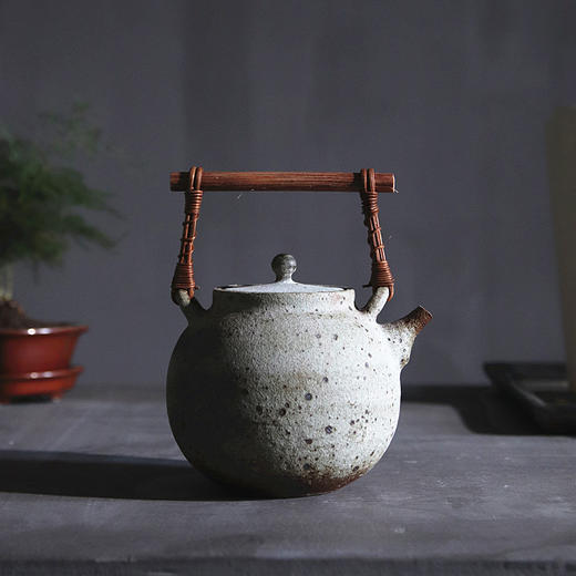 「景德镇手工老岩泥 粉引虫蛀提梁壶」功夫茶具烧水壶 提梁壶 煮茶壶 商品图1