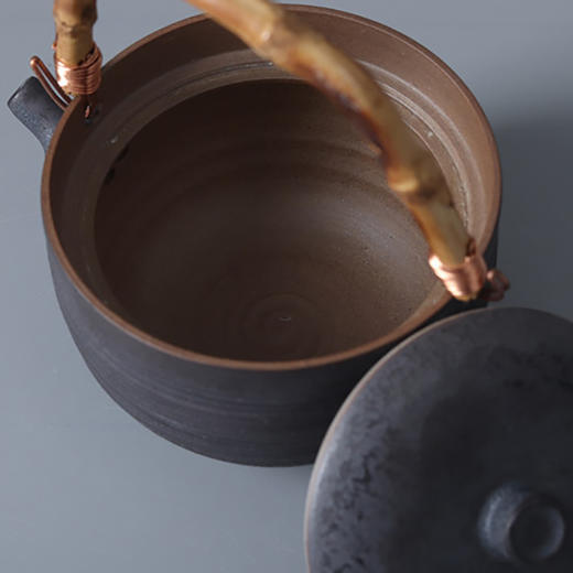 「纯手工竹提梁铁黑釉陶壶」景德镇煮水壶茶壶 粗陶功夫茶具 商品图3