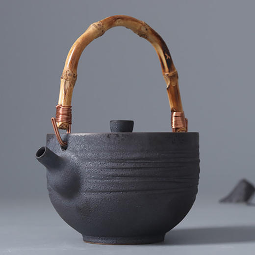 「纯手工竹提梁铁黑釉陶壶」景德镇煮水壶茶壶 粗陶功夫茶具 商品图1