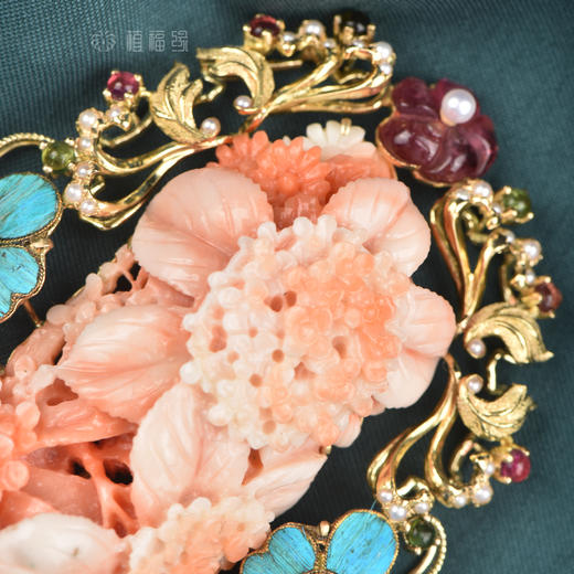 【仙丹花开】珊瑚点翠花胸针  SH1811086 商品图3