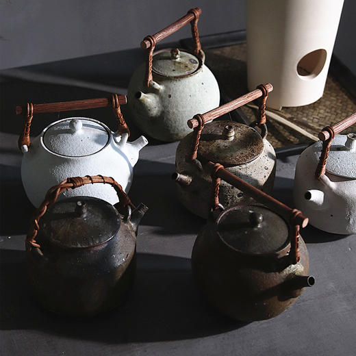 「景德镇手工老岩泥 粉引虫蛀提梁壶」功夫茶具烧水壶 提梁壶 煮茶壶 商品图6
