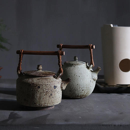「景德镇手工老岩泥 粉引虫蛀提梁壶」功夫茶具烧水壶 提梁壶 煮茶壶 商品图0