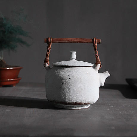「景德镇手工老岩泥 粉引虫蛀提梁壶」功夫茶具烧水壶 提梁壶 煮茶壶 商品图4