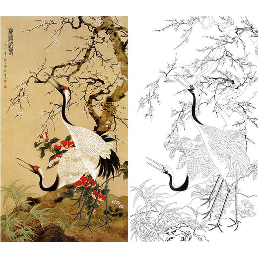 陈之佛竖幅工笔花鸟白描底稿《梅鹤迎春》-多种白描尺寸可选-QA30 商品图0