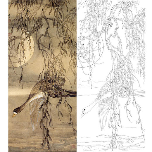 陈之佛竖幅工笔花鸟白描底稿《寒月孤雁》-多种白描尺寸可选-QA23 商品图0