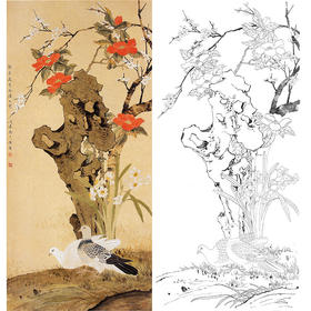 陈之佛竖幅工笔花鸟白描底稿-《早春》-多种白描尺寸可选-QA42