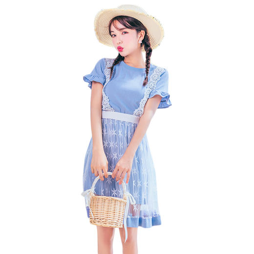 娜娜日记2019夏装新款女学院蕾丝软妹圆领两件套短袖chic连衣裙 商品图1