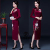上海旗袍厂LHS-L9101酒红色绣花长款旗袍婚宴婚礼喜宴喜婆婆婚宴服长款长袖冬季 商品缩略图1