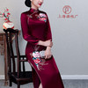 上海旗袍厂LHS-L9101酒红色绣花长款旗袍婚宴婚礼喜宴喜婆婆婚宴服长款长袖冬季 商品缩略图3