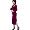 上海旗袍厂LHS-L9101酒红色绣花长款旗袍婚宴婚礼喜宴喜婆婆婚宴服长款长袖冬季 商品缩略图6